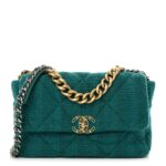 Tweed Quilted Large Chanel 19 Flap Green