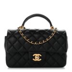 Caviar Quilted Mini Top Handle Rectangular Flap Black
