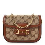 New Canvas Charisma Calfskin Crystal GG Monogram Mini Horsebit 1955 Shoulder Bag Camel Ebony