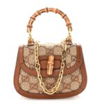 New Canvas Charisma Calfskin Crystal GG Monogram Small Bamboo 1947 Top Handle Bag Camel Ebony