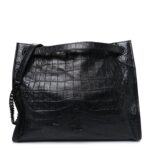 Calfskin Crocodile Embossed Monogram Medium Niki Shopping Bag Black