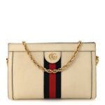 Textured Calfskin Web Small Ophidia Chain Shoulder Bag Mystic White