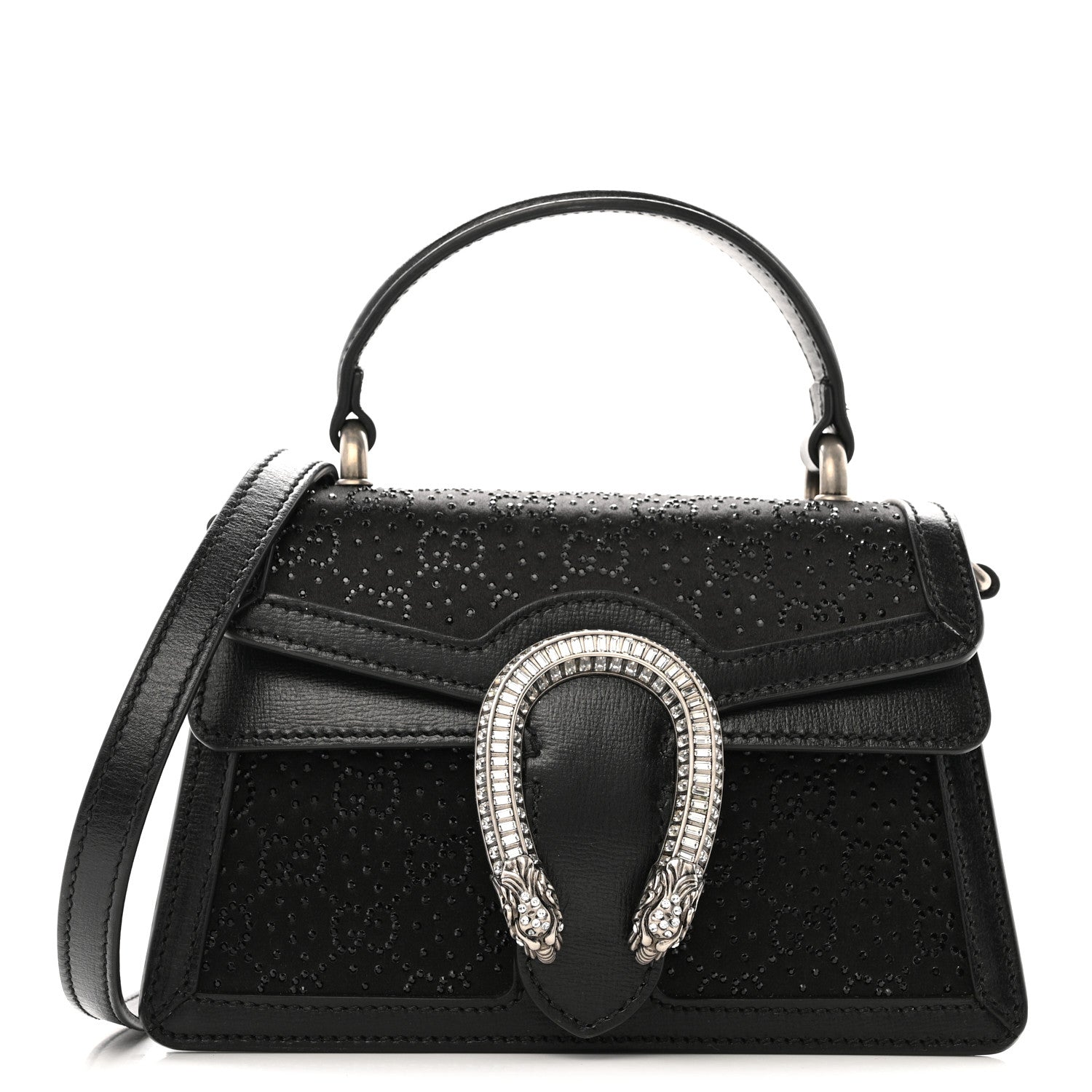 d6ff9eeda72d958129032fb3e19806a2.jpg Satin Crystal GG Monogram Mini Dionysus Top Handle Bag Black - 图片 1