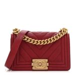 Caviar Chevron Quilted Small Boy Flap Dark Red