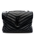 Calfskin Y Quilted Monogram Monochrome Medium Loulou Chain Satchel Black
