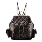 Shiny Lambskin Mesh Quilted Small Cargo Duma Drawstring Backpack Black