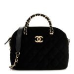 Velvet Quilted Shiny Coco Clutch With Chain Black