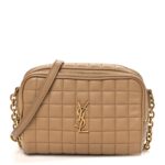 Lambskin Carre Quilted Cassandre Mini Camera Bag Natural Tan