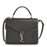 Calfskin Crocodile Embossed Medium Classic Monogram Cassandra Top Handle Fog