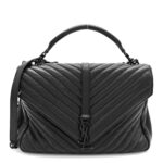 Sheepskin Matelasse Chevron Monogram Monochrome Large College Satchel Black