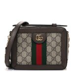 GG Supreme Monogram Mini Ophidia Top Handle Shoulder Bag Brown