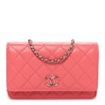 Lambskin Quilted Wallet On Chain WOC Pink