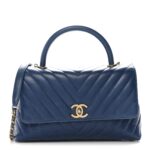 Aged Calfskin Chevron Quilted Small Coco Handle Flap Blue