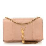 Snakeskin Medium Classic Monogram Kate Tassel Satchel Beige
