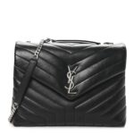 Calfskin Y Quilted Monogram Medium Loulou Chain Satchel Black