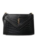 Calfskin Crocodile Embossed Gaby Satchel Black