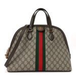 GG Supreme Monogram Web Medium Ophidia Top Handle Dome Bag Brown