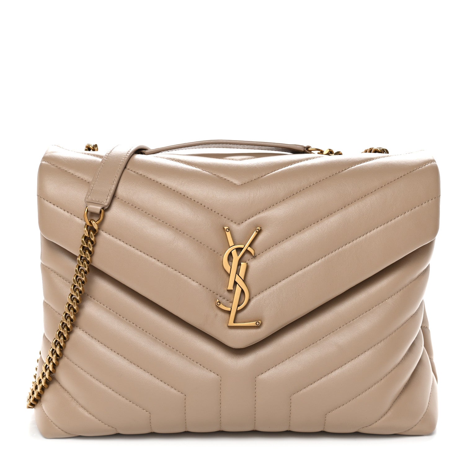 e58c4ffe2a0b53ce4703459e0b7d58da.jpg Calfskin Y Quilted Monogram Medium Loulou Chain Satchel Dark Beige - 图片 1