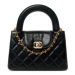 Shiny Aged Calfskin Quilted Nano Kelly Shopper Black