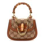 New Canvas Charisma Calfskin Crystal GG Monogram Small Bamboo 1947 Top Handle Bag Camel Ebony