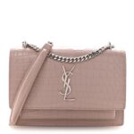 Calfskin Crocodile Embossed Monogram Sunset Chain Wallet Soft Nude