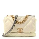 Iridescent Calfskin Quilted Large Chanel 19 Flap White