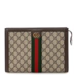 GG Supreme Monogram Textured Dollar Calfskin Web Small Ophidia Wristlet Pouch Beige Ebony New Acero