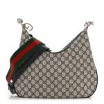 GG Supreme Monogram Textured Calfskin Web Small Attache Shoulder Bag Beige Blue