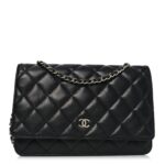Lambskin Quilted Wallet On Chain WOC Black
