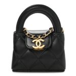 Shiny Lambskin Quilted Mini Kelly Bag Charm Black