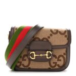 Monogram Jumbo GG Textured Dollar Calfskin Web Mini Horsebit 1955 Shoulder Bag Camel Ebony New Acero