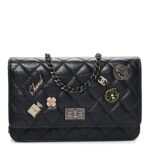 Aged Calfskin Quilted Lucky Charms 2.55 Reissue Wallet On Chain WOC Black