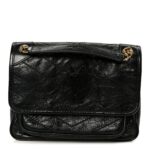 Crinkled Calfskin Matelasse Monogram Baby Niki Chain Satchel Black