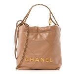 Shiny Calfskin Quilted Mini Chanel 22 Dark Beige
