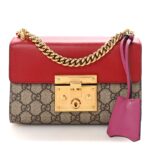 GG Supreme Monogram Calfskin Small Padlock Shoulder Bag Beige Hibiscus Red New Rosette