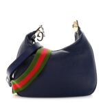 Aria Calfskin Web Large Attache Shoulder Bag Navy