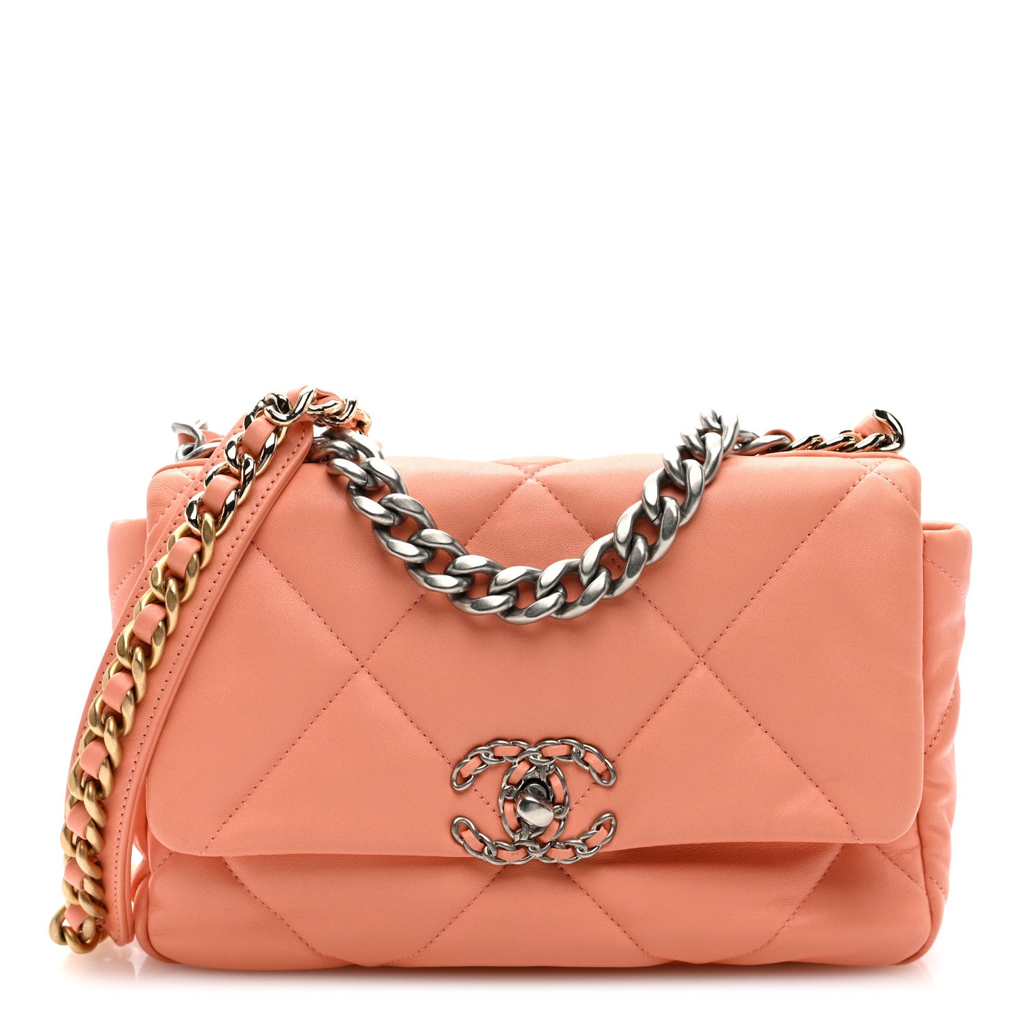 fa81950c61c0c031786afee7f5d837ed_e58fffd0-d074-418f-a7fc-e4e432562e6a.jpg Lambskin Quilted Medium Chanel 19 Flap Light Orange - Image 1