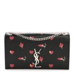Calfskin Medium Heart Bolts Monogram Kate Satchel Black