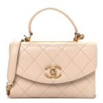 Lambskin Quilted Small Trendy Spirit Top Handle Bag Beige