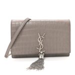 Calfskin Crocodile Embossed Kate Monogram Tassel Chain Wallet Fog