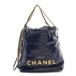 Shiny Calfskin Quilted Mini Chanel 22 Navy Blue