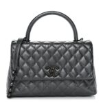 Metallic Aged Calfskin Quilted Small Coco Handle Flap Charcoal